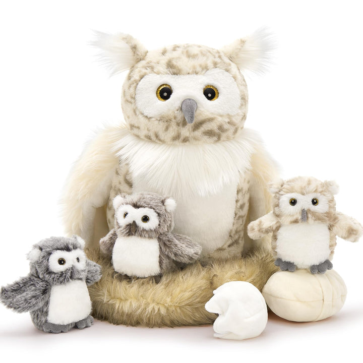 MorisMos gross Eule Kuscheltier XXL Set, 40cm hoch riesen Eule Kuscheltier mit 3 Babys im Bauch, owl
