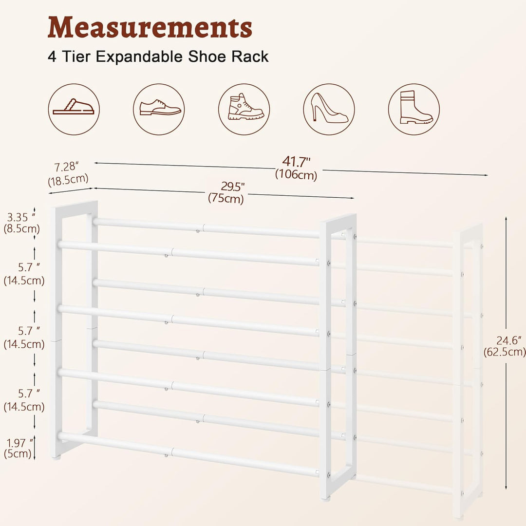 FAVOOSTY 4 Ebenen Schuhregal Metall Ausziehbares Weiss, Verstellbar Platzsparend, Shoes Rack, Robust