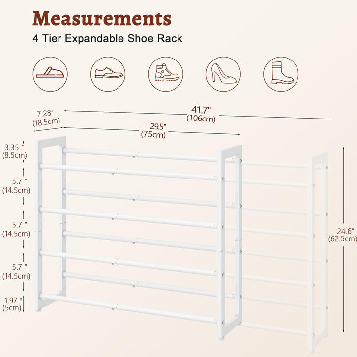 FAVOOSTY 4 Ebenen Schuhregal Metall Ausziehbares Weiss, Verstellbar Platzsparend, Shoes Rack, Robust