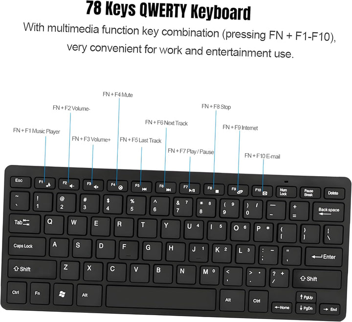 Kabelloses Tastatur Maus Set, 2.4 GHz Ultraslim QWERTY Layout Tragbare Funktastatur Mouse mit 78 Tas
