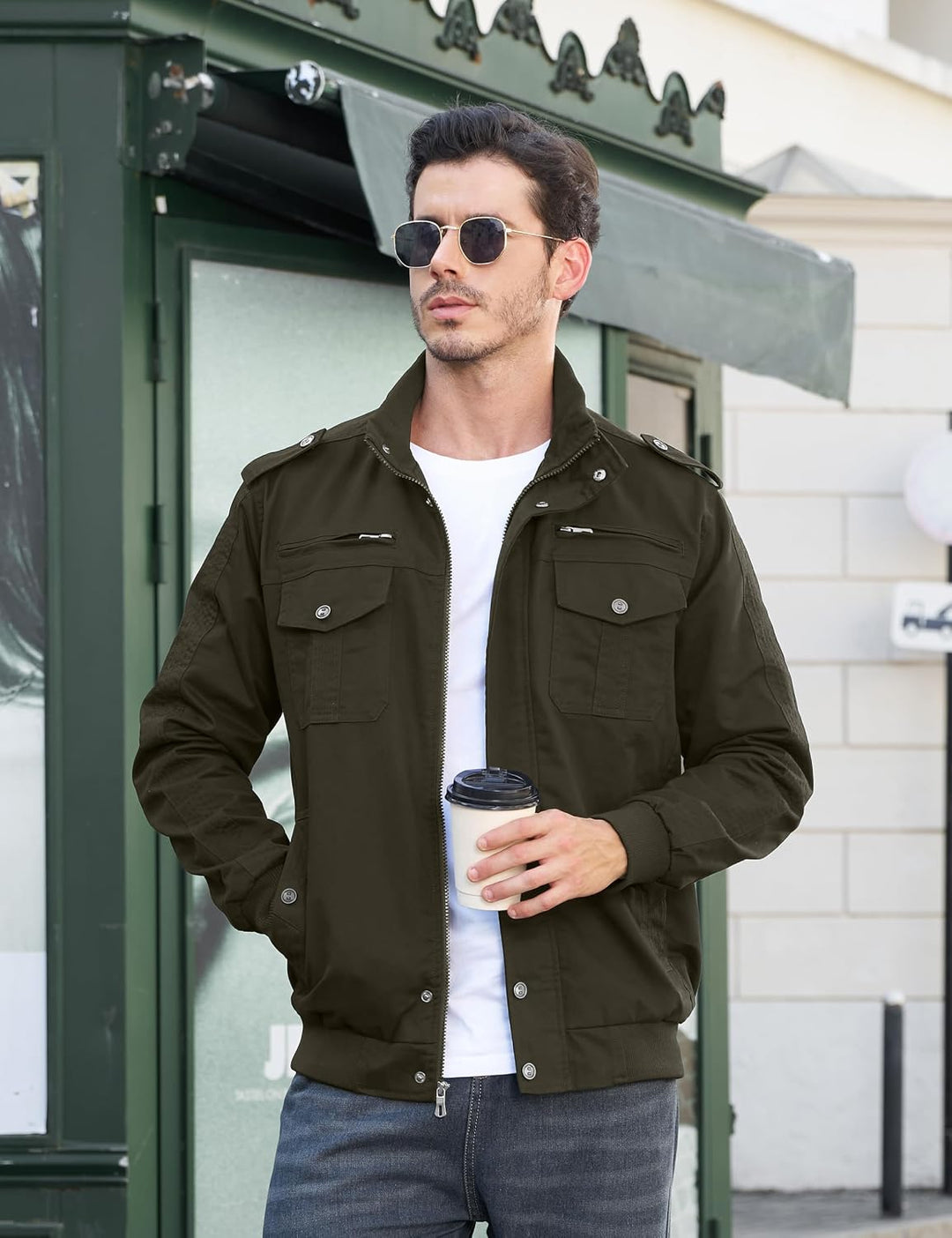 EKLENTSON Herren Arbeitsjacke Workwear Übergangsjacke Cargo Jacke mit Vielen Taschen S Armeegrün #91
