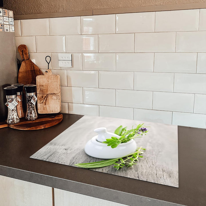 KitchenYeah© Herdabdeckplatte Einteilig Abdeckplatten Cerankochfeld Kräuter im Topf 51.3L x 58.3B cm