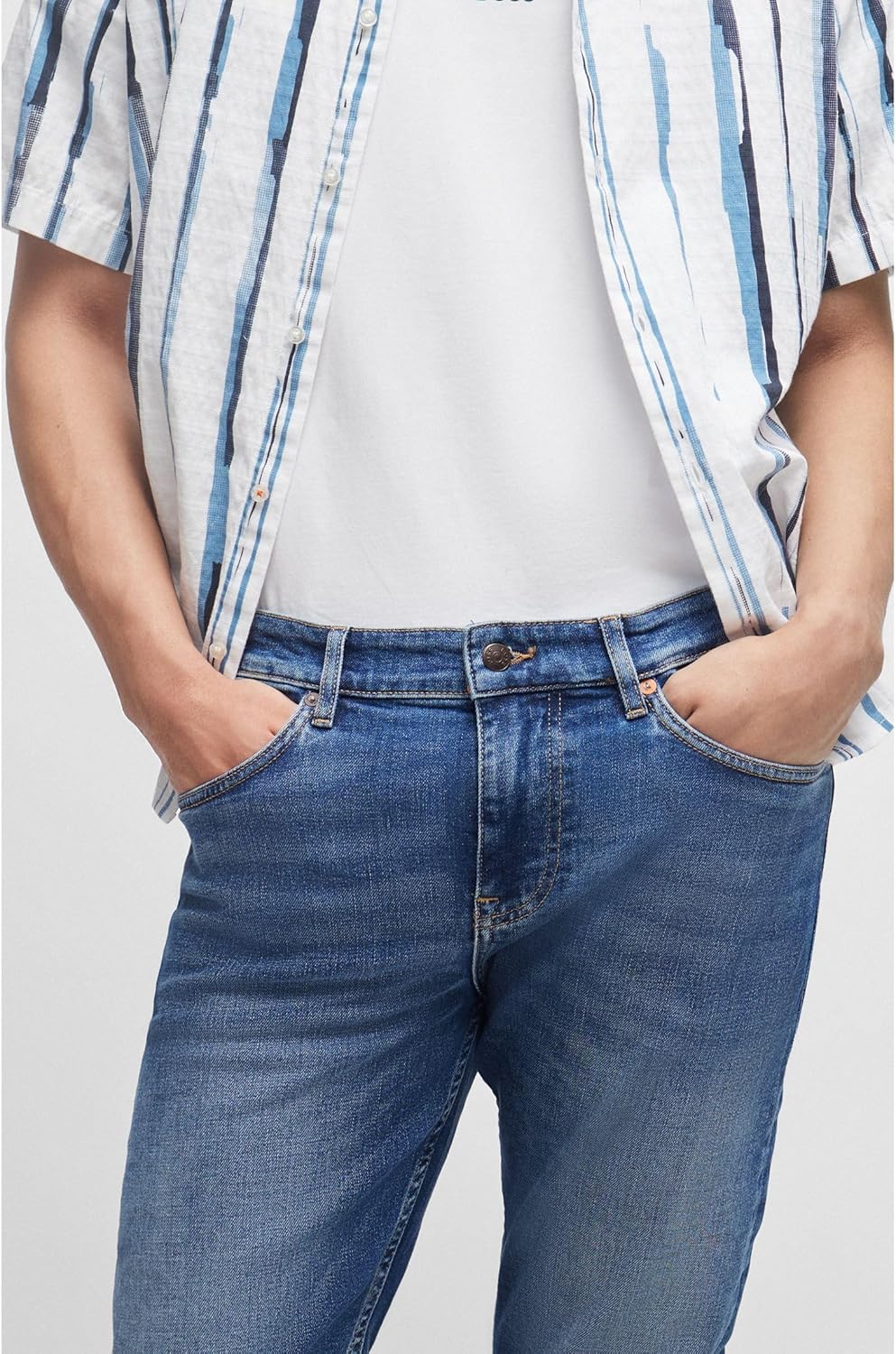 BOSS Herren Delaware BC-L-C Blaue Slim-Fit Jeans aus komfortablem Stretch-Denim 34W / 36L New - Medi