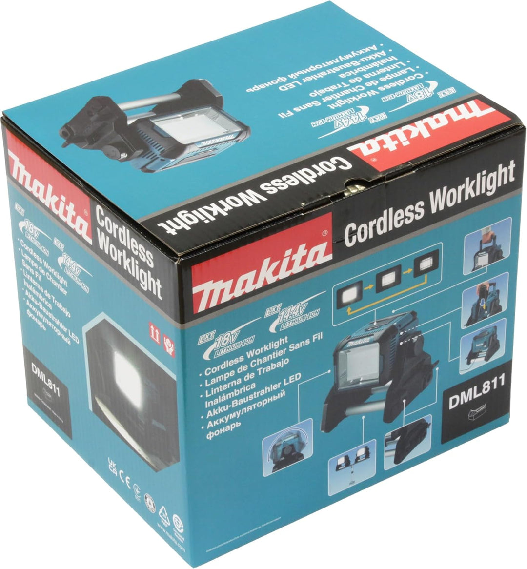 Makita DML811 LED-Baustrahler 14,4V-18V, 230V (ohne Akku & Ladegerät), max. 3000 Lumen, 3 Helligkeit