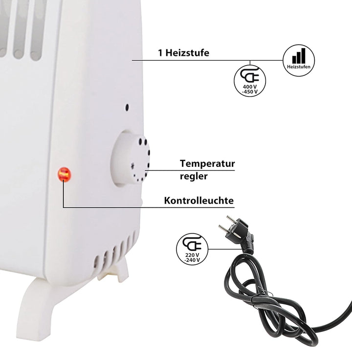 Elektroheizung energiesparend| Konvektor Heizung 400/450 Watt | Abschaltautomatik Frostwächter Überh