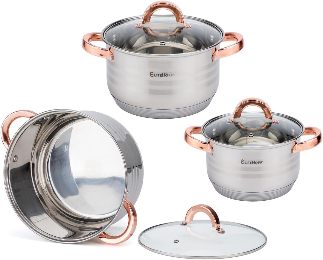 EliteHoff Topfset Induktion, Kochtopf Set mit Glasdeckel, 7-lagiger Edelstahl Topf- & Pfannensets mi