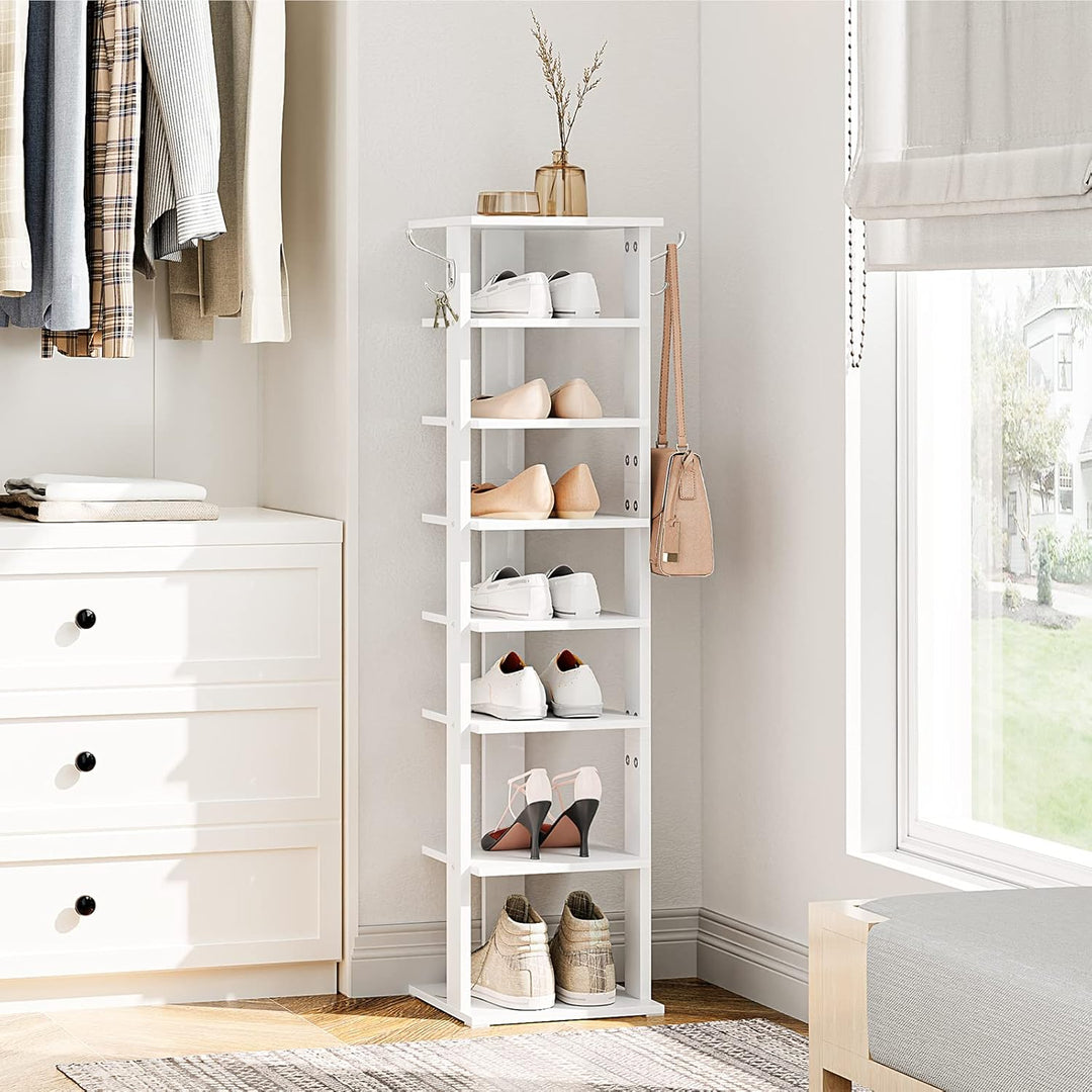 HOOBRO 8-lagiges Schuhregal, schmales Schuhablage, Schuhschrank mit 2 Haken, Ablagegestelle, platzsp