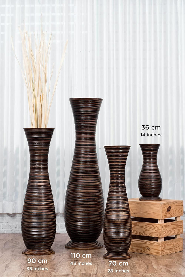 Leewadee Grosse Bodenvase für Dekozweige hohe Standvase Design Holzvase, Holz, 70 cm, Braun 70 cm Br
