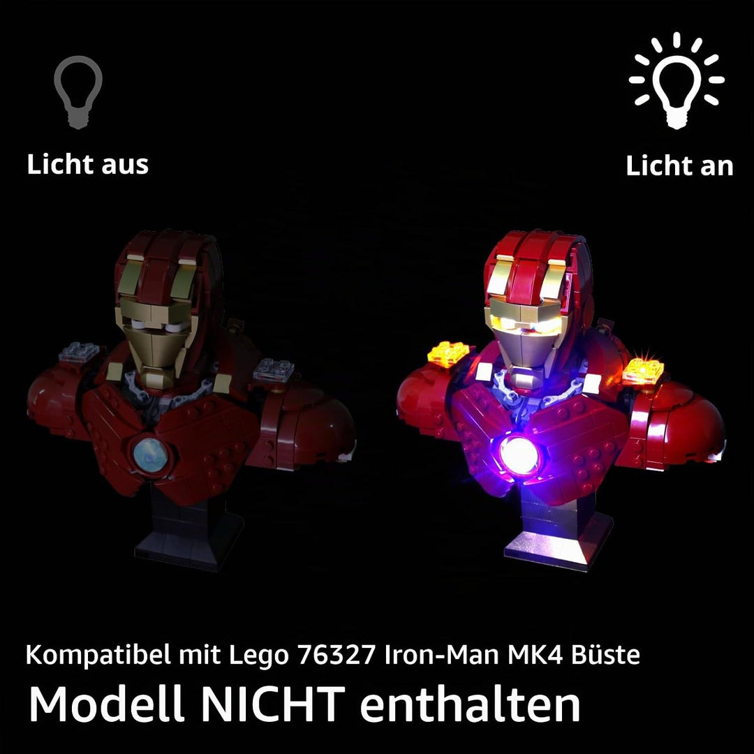 Beleuchtung kompatibel mit LEGO Iron Man MK4 Büste 76327, Lichtset für LEGO 76327 Iron Man MK4 Büste