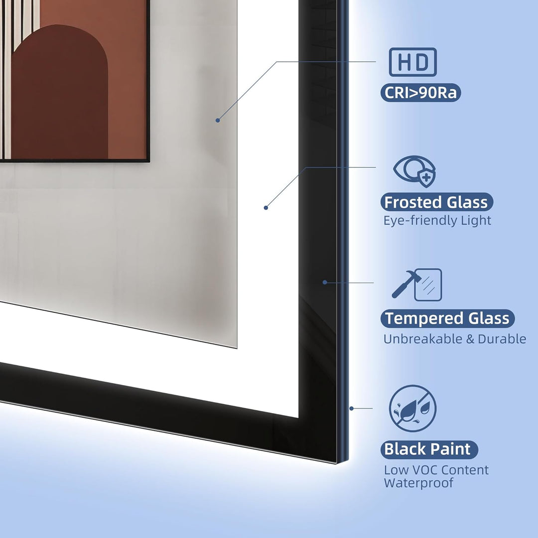 STARLEAD Badspiegel-mit-Beleuchtung 80x80 cm, LED-Spiegel-Bad-mit Bluetooth, Entfoggen, IP44 Badezim