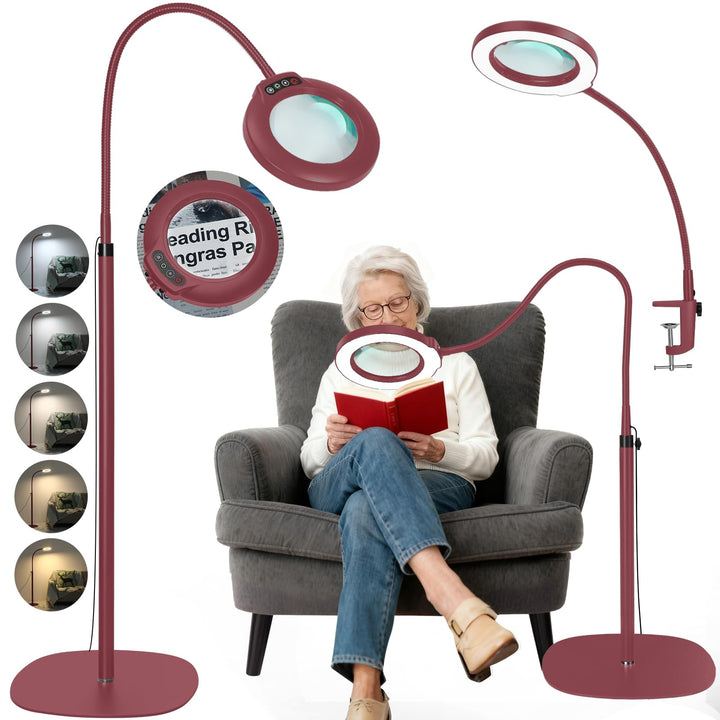 Veemagni 12X Echte Glaslinsen Lupe mit Licht und Ständer, 24" Flexible Schwanenhals-Lupe Stehlampe,