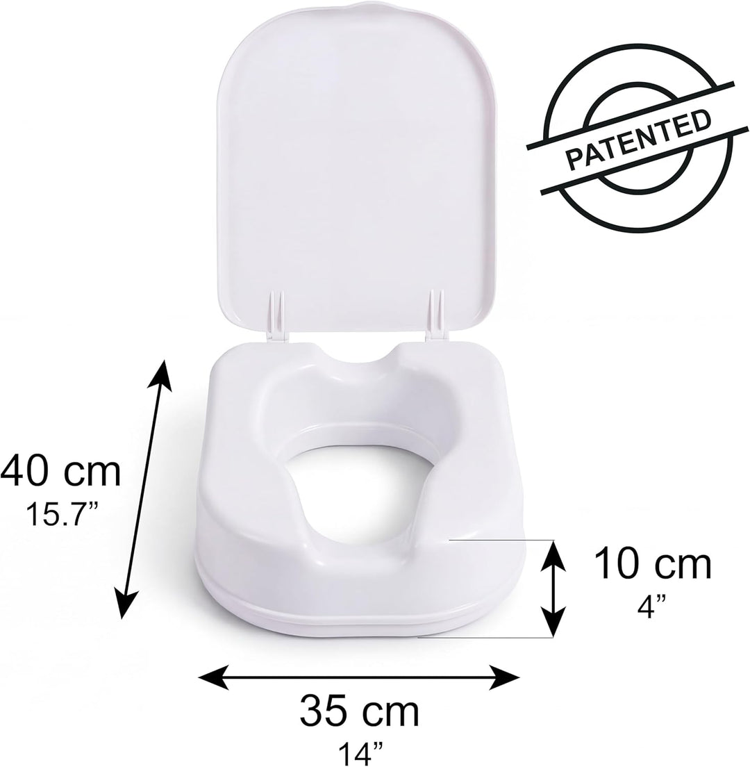 PEPE Mobility Toilettensitzerhöhung für Quadratische Toiletten 10 cm Weiss, WC Sitzerhöhung mit Deck