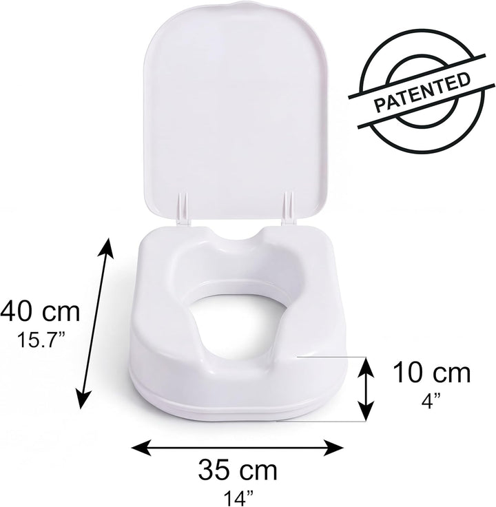 PEPE Mobility Toilettensitzerhöhung für Quadratische Toiletten 10 cm Weiss, WC Sitzerhöhung mit Deck