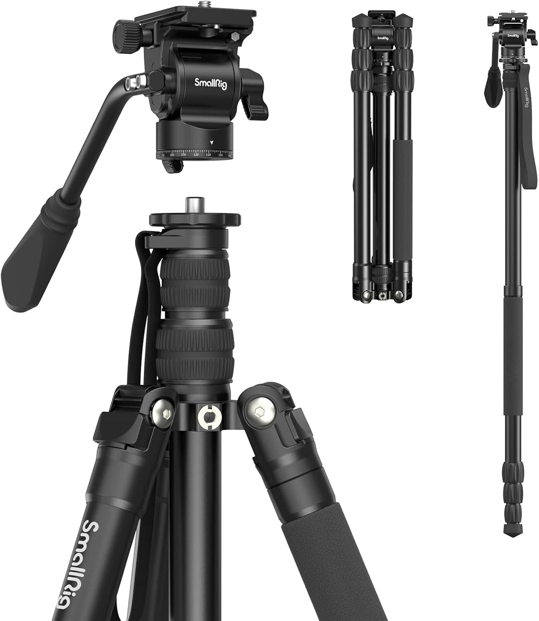 SMALLRIG 71" Videostativ mit Fluidkopf, Aluminium Kamerastativ, 360-Panorama Video Tripod für Reisen