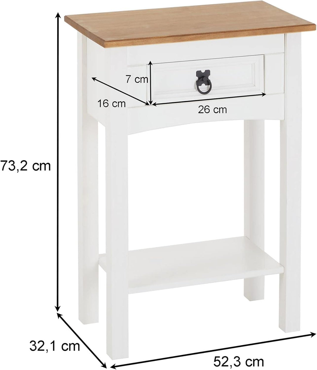 Konsolentisch Campo im Mexiko Stil, Kleiner Beistelltisch aus massiver Kiefer mit 1 Schublade, Anric