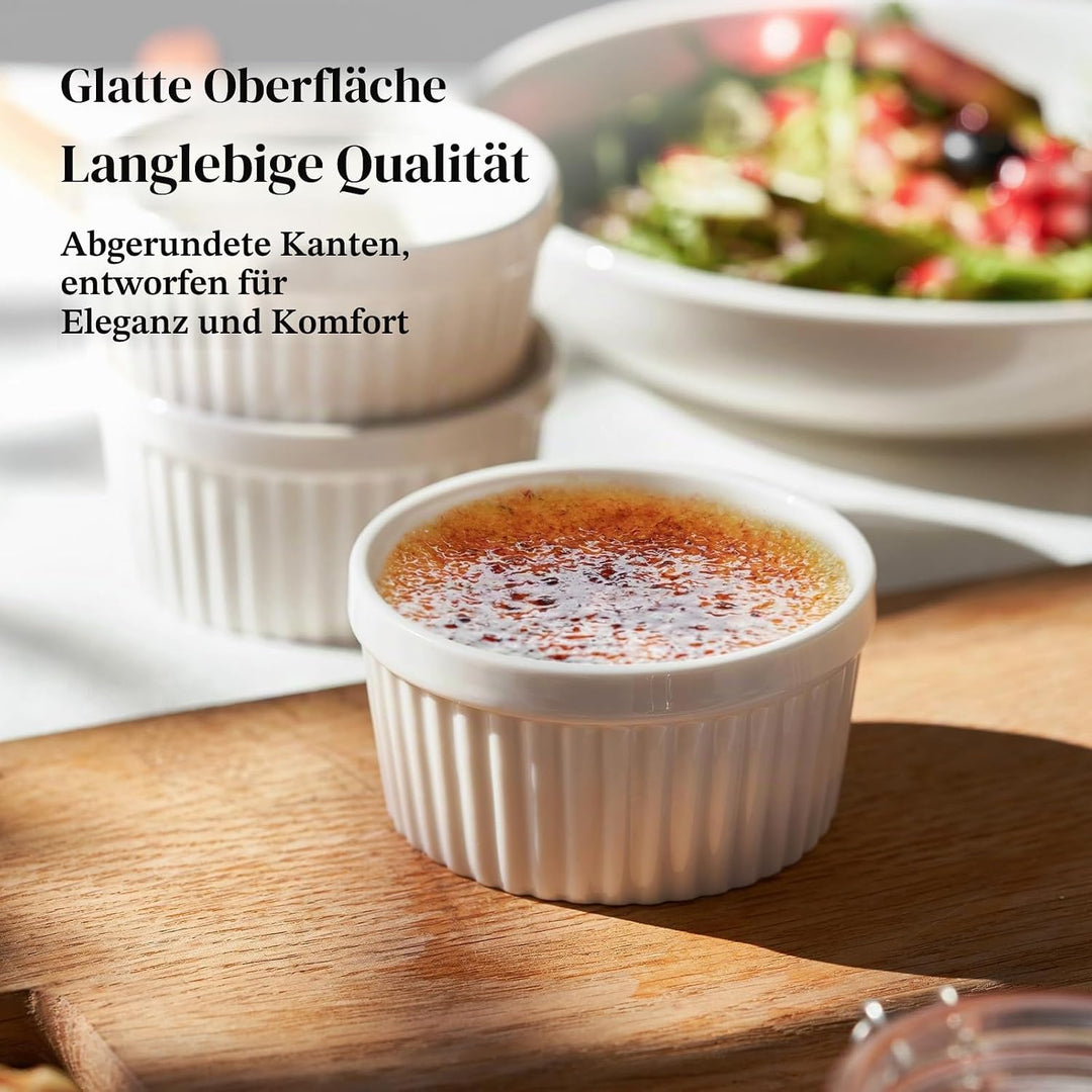 DOWAN Creme Brulee Schälchen Set, 6X 235ml Antihaft Souffle Förmchen Backofenfest, Porzellan Ramekin
