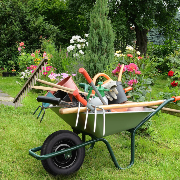 Relaxdays 1 x Schubkarrenrad 4.80 4.00-8, Vollgummirad & Stahlfelge, 3 Adapter, Ersatzrad pannensich