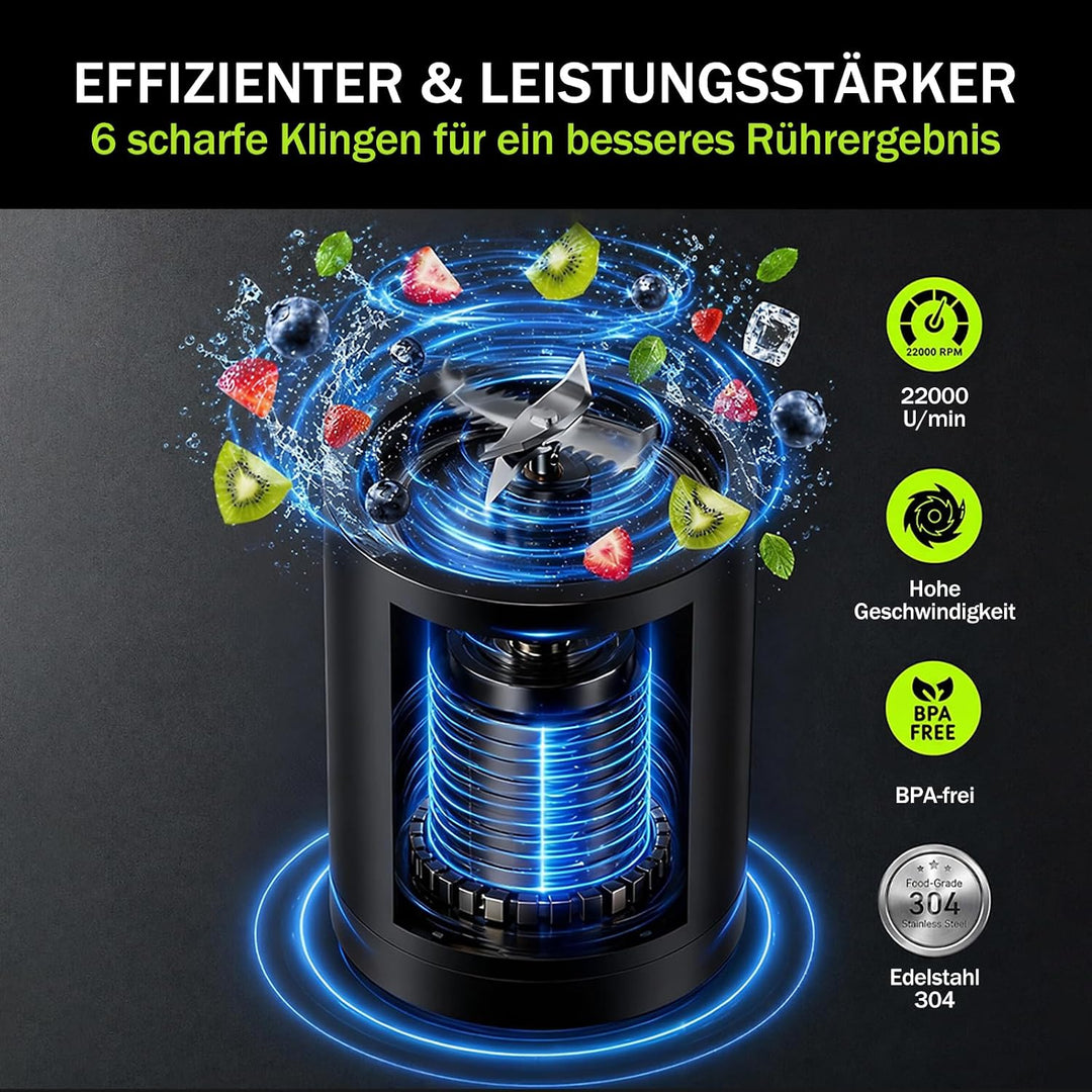Tragbarer Mixer,600ml wiederaufladbar zerkleinert Eis&amp;Obst,Kompakt | Mixbecher &amp; auslaufsicherer Dec