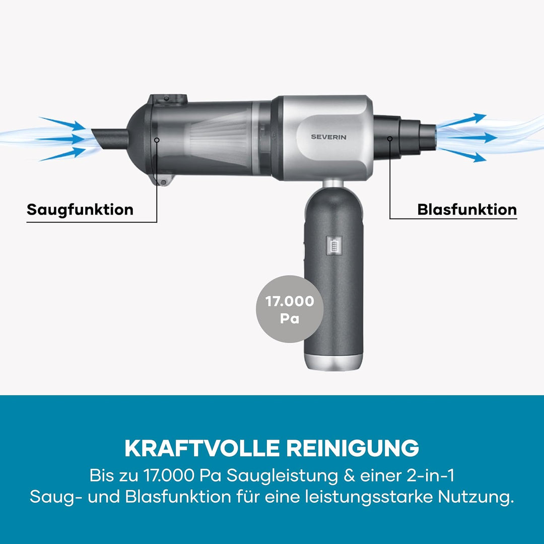 Severin 3-in-1 Akku-Handstaubsauger, Luftbläser & Aufpumper, Staubgebläse, für Luftmatratzen, Auto,