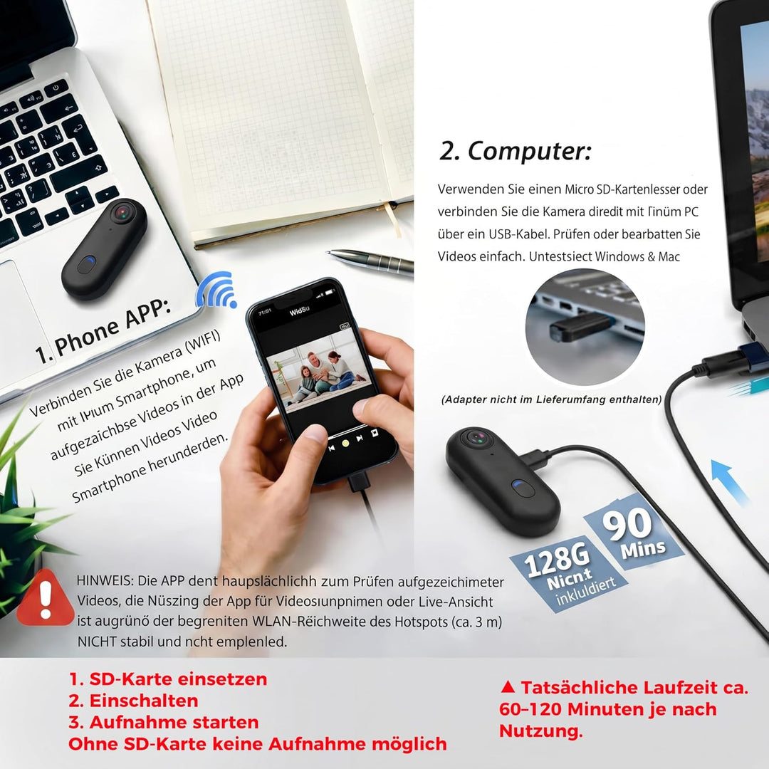 4K Action Kamera Mini Daumenkamera Wasserdichte Körperkamera Magnetische Freisprech Wearable Videore