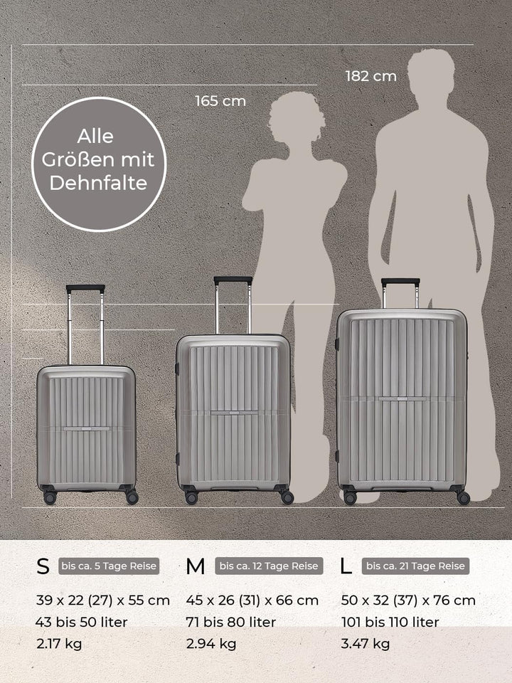 Pactastic Ultra leicht Hartschalen Koffer-Set 3-teilig | Robustes Polypropylen Material | mit Dehnfa