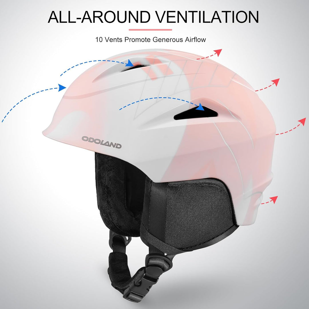 Odoland Skihelm mit Skibrille für Skifahren und Snowboard, Einstellbare Grössenverstellbar, mit Ohre
