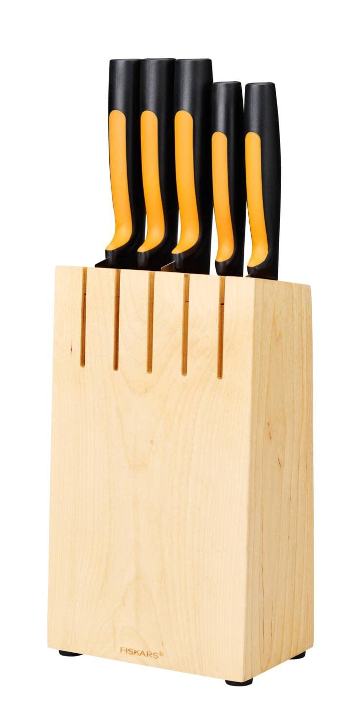 Fiskars Messerblock mit 5 Messern, Breite: 14,5 cm, Höhe: 36 cm, Birkenholz, Functional Form, 106292