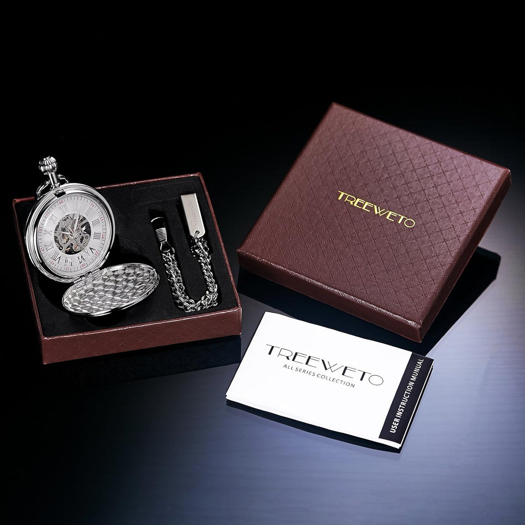 TREEWETO Men's Pocket Watches Smooth Golden/Silver Antique Mechanical Pocket Watch for Men Women wit