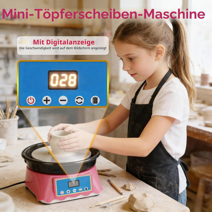 Mini-Töpferscheiben-Set, Mini Töpfermaschine mit Bildhauerwerkzeugen, Couleeur 200RPM Einstellbare G