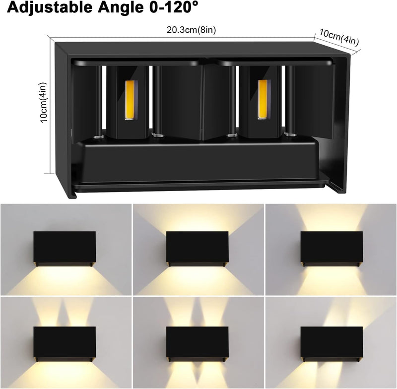 Kingwen 4 Stücke LED Wandleuchten Innen/Aussen 20W 3000K Wandlampen Aussen Verstellbar Abstrahlwinke