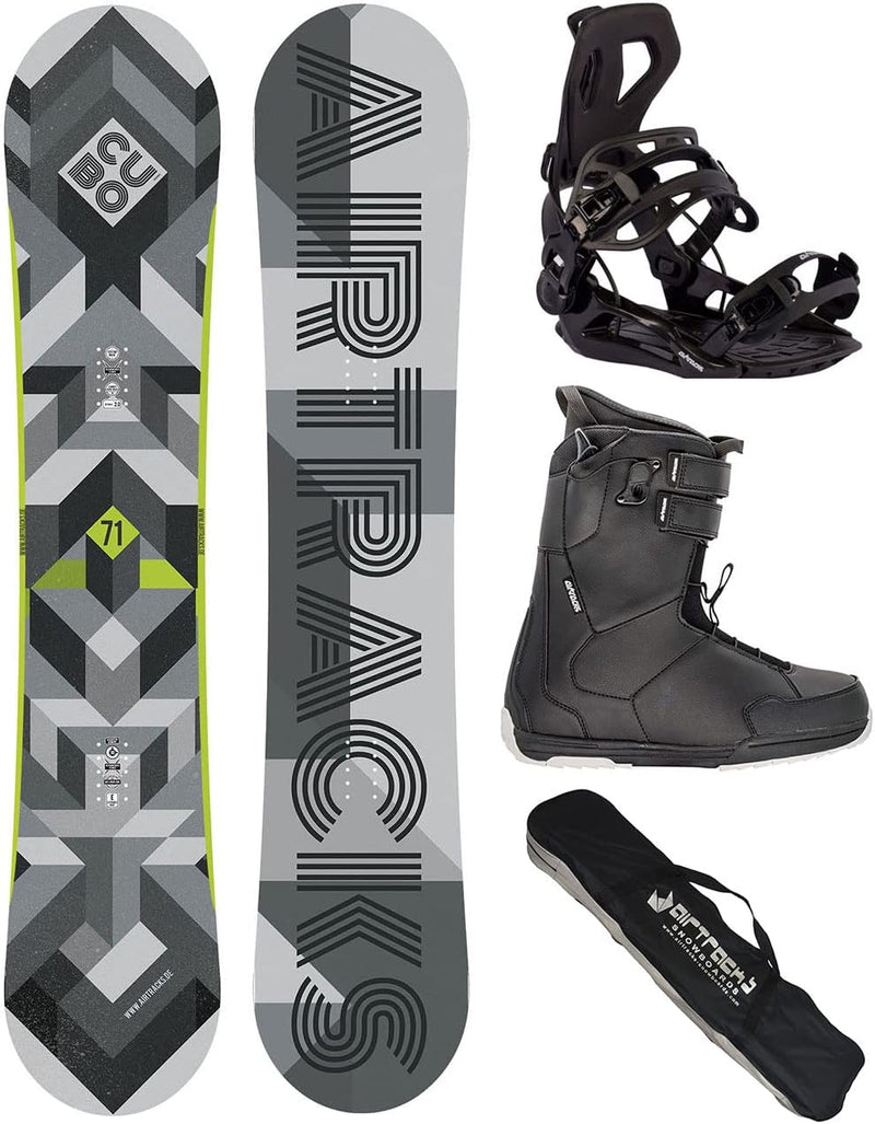 AIRTRACKS Snowboard Set Board Cubo Extra Wide Camber + Snowboard Bindung Master + Snowboardboots + S