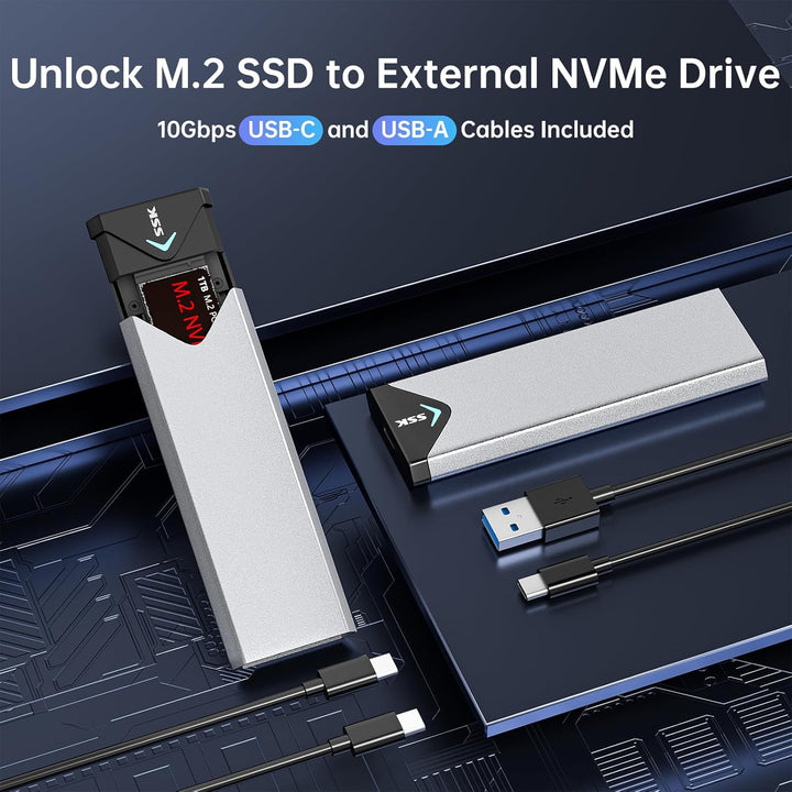 SSK Aluminium M.2 NVME SATA SSD Gehäuseadapter, USB 3.2 Gen 2 (10 Gbit/s) auf PCI-E NGFF M-Key/(B+M)