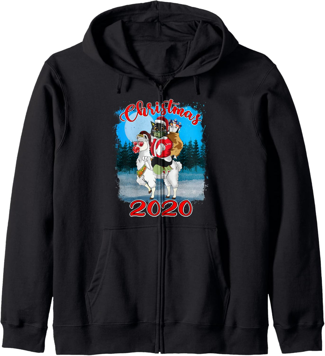2020 Christmas Quarantine Shirt Santa Black Cat Riding Llama Kapuzenjacke