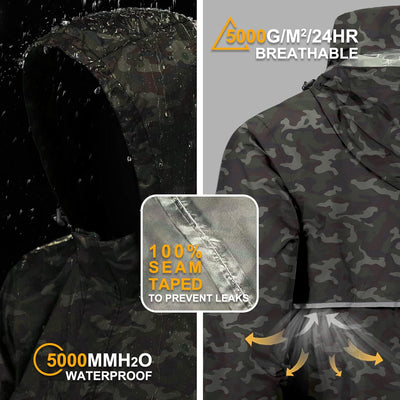 Outdoor Ventures Herren Regenjacke Wasserdichter Pullover mit Kapuze Packbare Reflektierende Jacke L