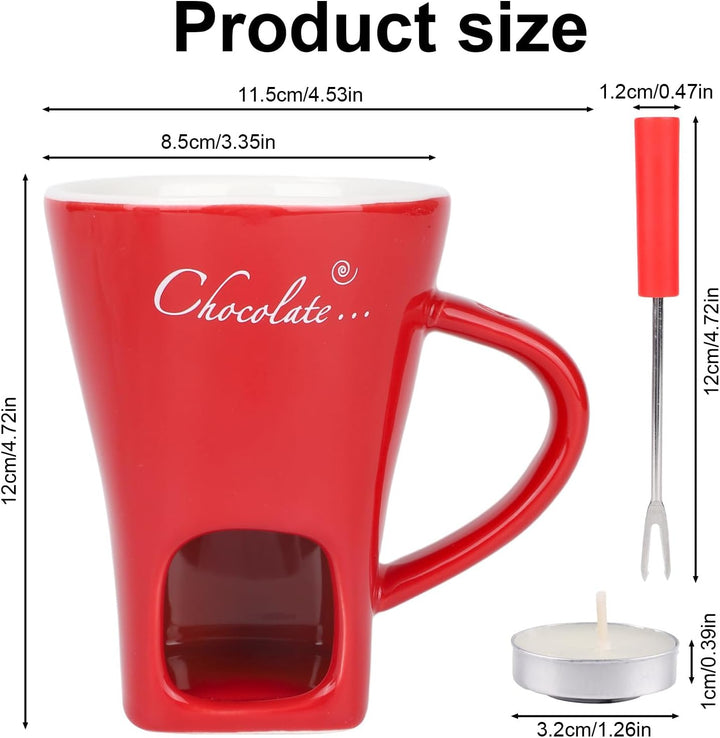 Schokoladenfondue-Becher-Set, Keramik Mini Fonduetopf mit Gabel und Kerzenwärmer Schokoladenschmelzb