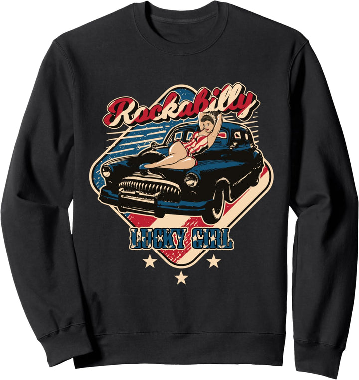 USA Rockabilly Pin-Up Girl Rock n Roll Oldtimer Car Sweatshirt