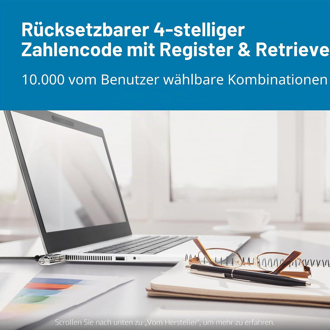 Kensington Laptop Schloss Slim-Kombinationsschloss für ultraflache Laptops &amp; 2-in-1 Geräte mit Nano