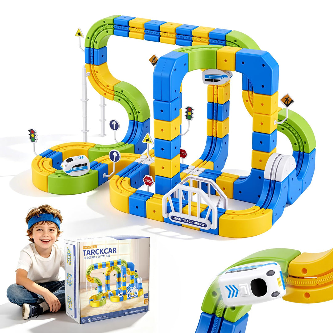 Eisenbahn Kinder Elektrisch 224 Teile – Cube Track Set mit klick-System, 3D-Strecken & Saugnäpfen, K
