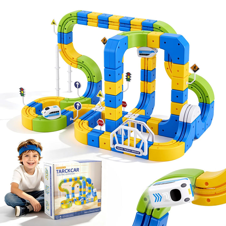 Eisenbahn Kinder Elektrisch 224 Teile – Cube Track Set mit klick-System, 3D-Strecken & Saugnäpfen, K