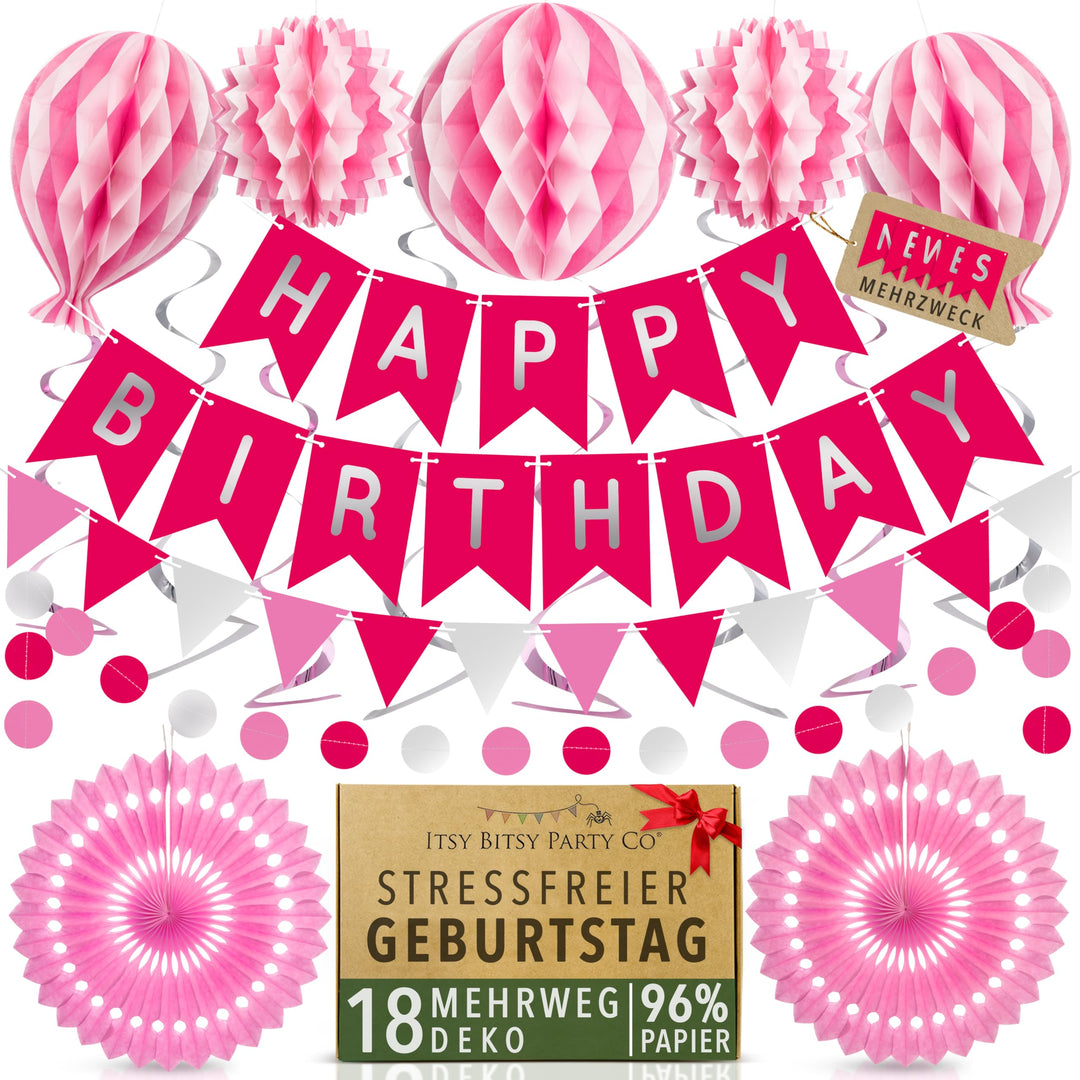 Premium Wiederverwendbare Geburtstagsdeko Rosa - Deko Geburtstag Mädchen Frau - Klettbefestigungen -