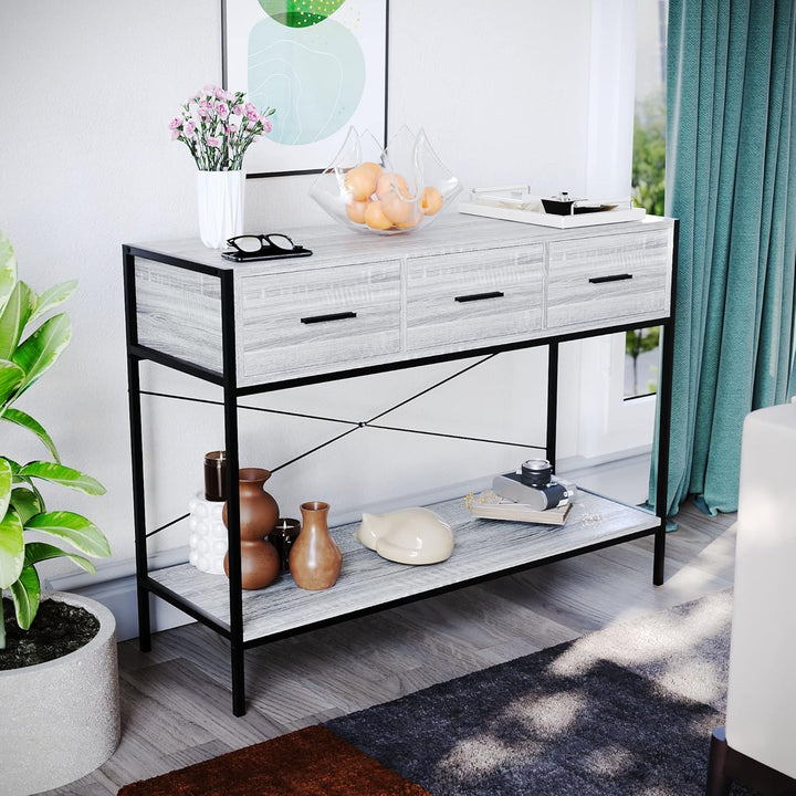 Vida Designs Brooklyn Konsolentische, Holzwerkstoff, Grau, 3 Drawer Grau 3 Drawer, Grau 3 Drawer