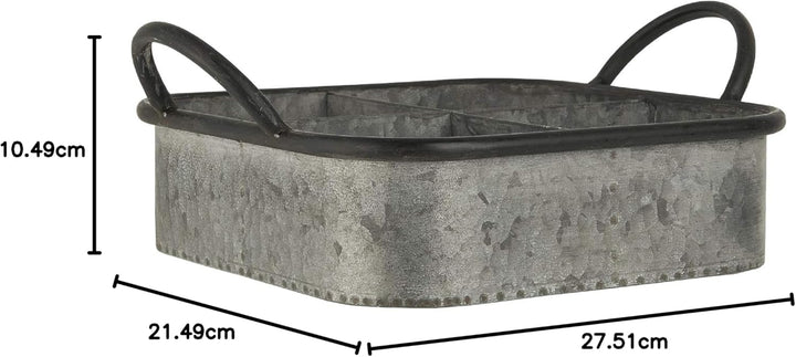 IB Laursen Tablett quadratisch 4 Fächer grau Metall Zink Garten Blumen Urban