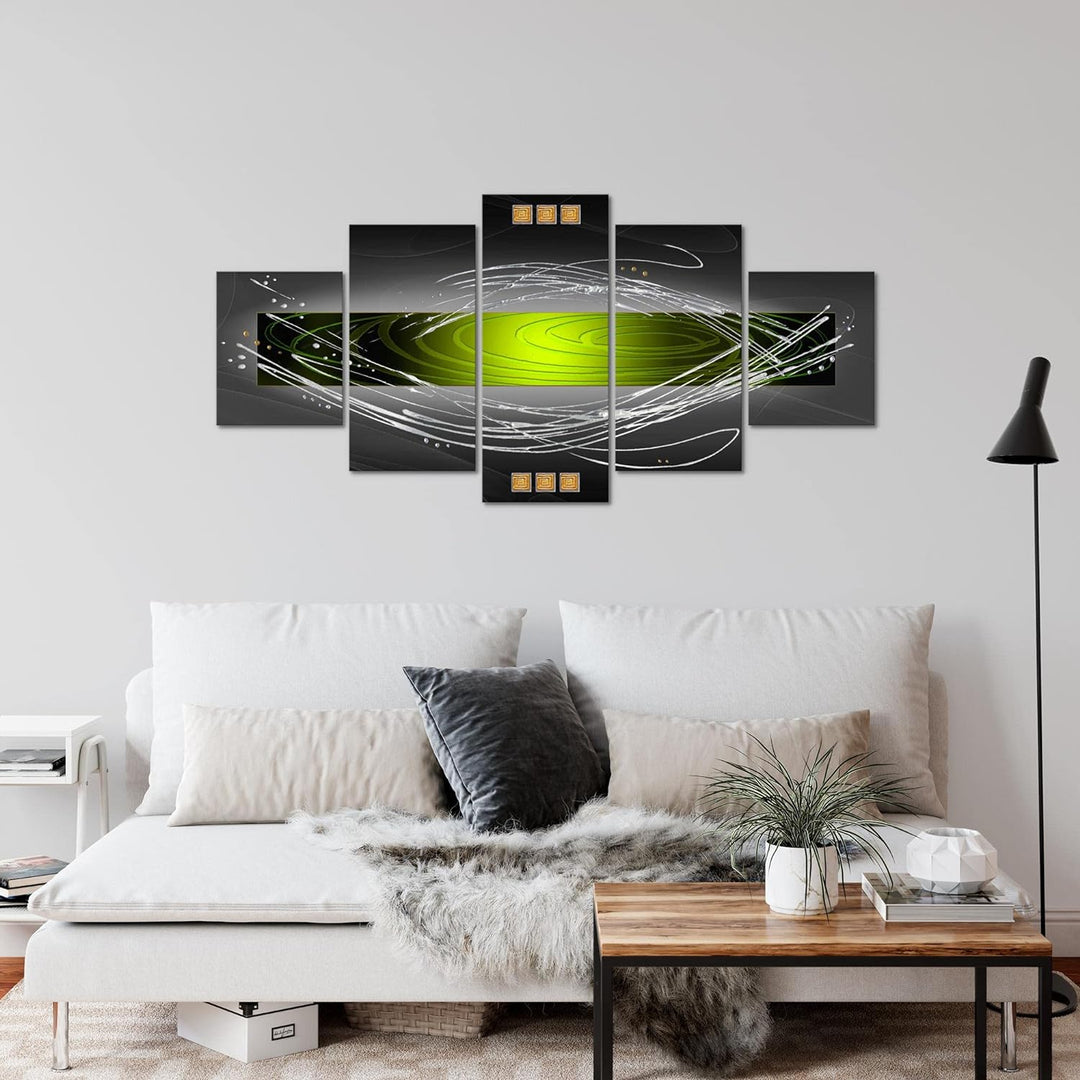 Runa Art Wandbilder Abstrakt 5 Teilig Bild auf Vlies Leinwand Deko Wohnzimmer Schlafzimmer Grün Grau