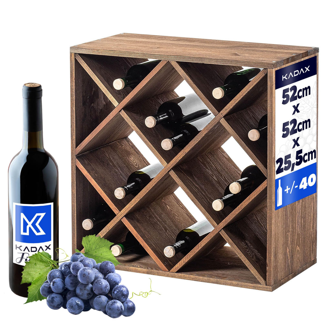 KADAX Weinregal aus Holz, 52 x 25.5 x 52 cm, Grosses Flaschenregal für viele Weinflaschen, rustikale