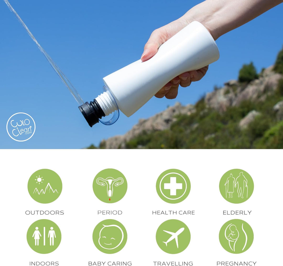 CuloClean Tragbares Bidet mit leiser Flasche (330 ml), ideal für Toilette, Reisen, Wandern oder Camp