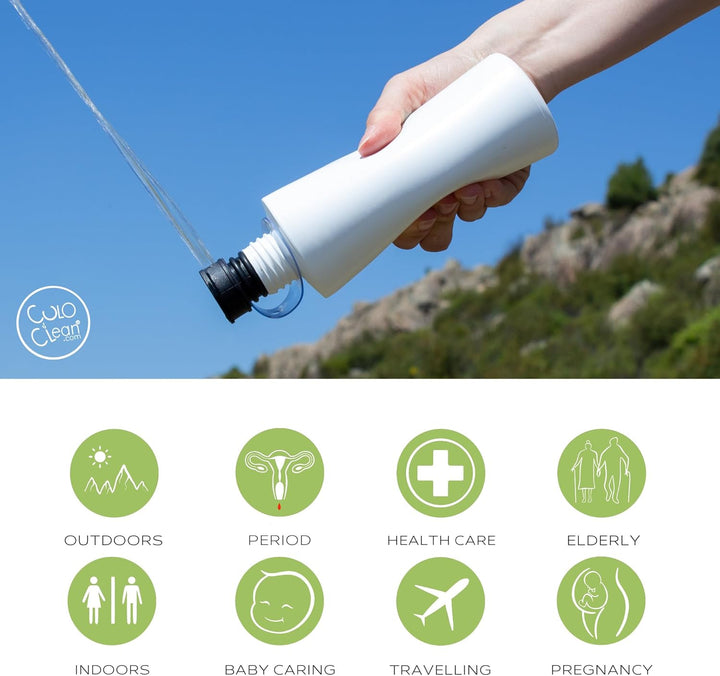 CuloClean Tragbares Bidet mit leiser Flasche (330 ml), ideal für Toilette, Reisen, Wandern oder Camp