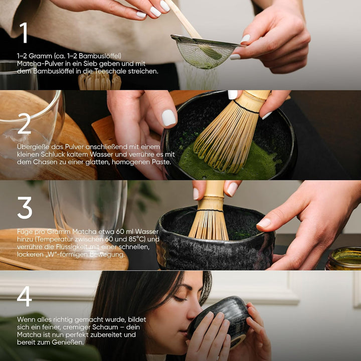 Kaizen® Ibuki Matcha Set - erlesener Premium Bio Matcha-Tee, handgefertigte Chawan-Teeschale, Besen