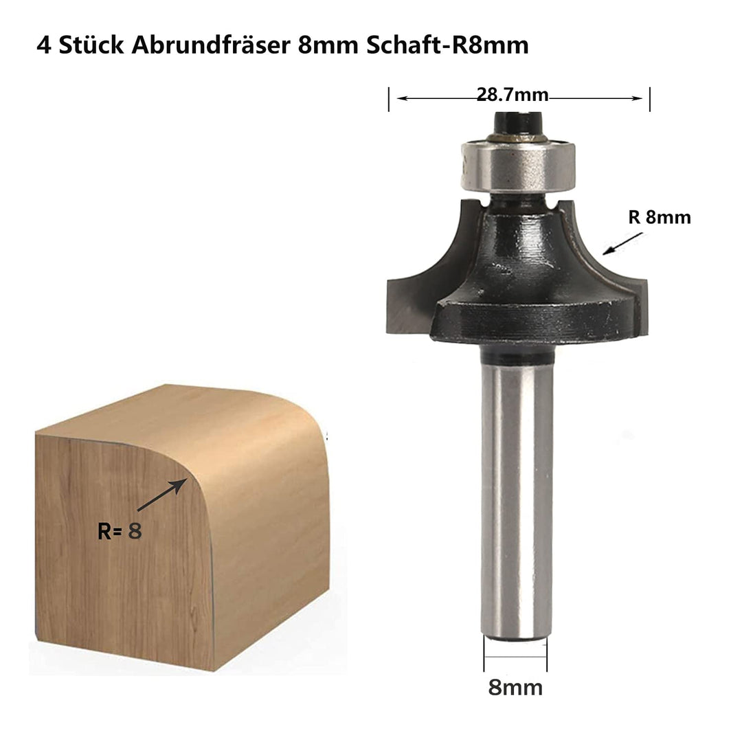 Sinoprotools 4 Stück Abrundfräsar, 8mm Schaft Rundfräser Standard Radiusfräsar Set, mit Kugelleger,
