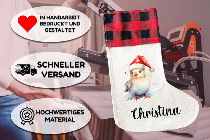 Personalisierte Weihnachtssocken mit Tieren - 40cm x 30cm - Weihnachtsstrumpf zum Nikolaus oder Weih