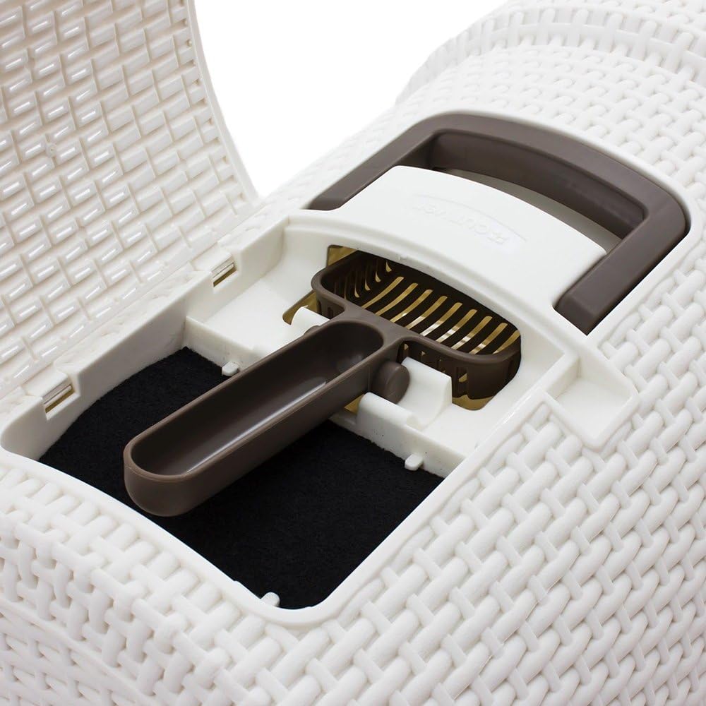 Curver petlife Katzentoilette mit Deckel, Katzenklo inklusive Schaufel, moderne Rattangeflecht-Optik